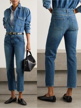 Toteme Twisted Seam Jeans Washed Blue Straight Tapered Ankle Denim 28